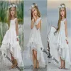 Boheemian High Low Flower Girl -jurken voor strand bruiloftswedstrijden een lijn boho kanten Appliqued Kids First Holy Communion -jurk FG1240 260I