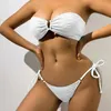 Swimwear White White Black Bandeau Bikini 2024 Femmes Sexy String Swimsuit Push Up Female Bathing Feme