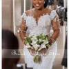 Luxurious Plus Size Sparkly Bridal Gowns With Veil Beads Appliques Sheer Sleeves Pearls Crystals Wedding Dress Vestido De Novia