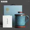 Mugs Blue Crystal Dot Personal Office Tea Cup With Ceramic Soaker Separation Mark Water Gift Box Packaging