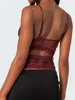 Women's Tanks Women Lace Sheer Camisole V-Neck Spaghetti Strap Vest Slim Fit Cutout Show Navel Tank Tops