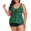 Kvinnors badkläder Green Palm Leaves Tankini Swimsuit Tropical Leaf Print Rave 2 Pieces Elegant Bathing Suit Graphic Beachwear Plus Size