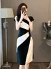 Designer Dresses Women Summer Fashion Printed Black and white splicing Dress Womens Casual Dress A Line Elegant Work Business Church Wear Asian size S-XL