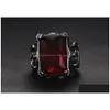 Cluster Rings Cluster Rings Gothic Vintage Ruby Gemstones Red Zircon Diamonds For Men Titanium Stainless Steel Jewelry Bijoux Bague Pu Dh5Cb