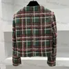 Women's short jacket in early autumn designer's new French luxury color contrast style jacket fashionable and elegant charm plaid thick woolen short jacket