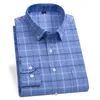 Мужские платья рубашки мужская клетчатка повседневная длинная рубашка оксфордская кармана для одиночной патч -карманная полосатая мода.