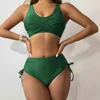 Frauen Badebekleidung hohe taillierte sexy Bikini -Set zweiteilige Badeanzüge Retro Ruched Push Up BH Tops Drawess Höschen Frauen Strandkleidung Baden