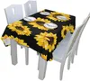 Table Cloth Yellow Blooming Sunflowers Black Polyester Modern Printed Stain Wrinkle Resistant Durable Cover Dining Room