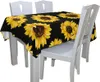 Table Cloth Yellow Blooming Sunflowers Black Polyester Modern Printed Stain Wrinkle Resistant Durable Cover Dining Room