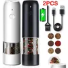 Mills 2pc Matic Pepper Grinder USB Electric Rechargable Sale Spices Mill со светодиодной светильником приправа из нержавеющей стали 240304 Dro Dh6fm