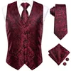 Giubbotto da uomo in seta da 4pc hi-tie con cravatta abbondante abbondante abbigliamento formale giacca senza maniche borgogna paisley walet 240513