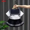 Clothing Sets 2-10Y Brothers sisters Summer Navy Collar Boys and Girls Clothing Set Short Sleeve Girls Prep Dress Family Matching Clothing d240514