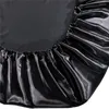 Beddengoedsets Zwarte kleur Inpitte vel Satijnen Silk Matras Set King Size glad zacht koel bed met elastisch touw voor Summer Literie 33