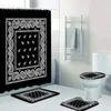 Shower Curtains Black White Paisley Bandana Pattern Bathroom Curtain Set For Floral Border Ornament Bath Mats Rug Decor