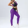 Ensembles actifs Suit pour femmes pour le fitness Mesh Gym Womens Tenues Transparent Sport Leggings Set 2024 Two Piece Workout Clothes Purple