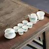 Teaware set China White Hand Painted Ceramic Tea Set Office Mutton Fat Jade Porcelain Teapot Lid Bowl Teacup Gift