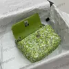 23c Designer Blingbling Green Sequins Classic Mini Flap Cosmetic Case ijdelheid Zakken Silver Chain Crossbody Make -up Fannny Pack Taille Chest Shimmer Glitter Purse 14 cm 14 cm