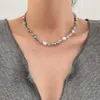 Bärade halsband Natural Stone Blue Crystal Necklace Womens Barock Clavik Chain Summer Imitation Pearl Exquisite Necklace D240514