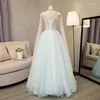 Party Dresses Light Blue With Wrap Sweat Long Lady Girl Women Princess Performance Banquet Ball Prom Dress Gown