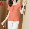 Blouses des femmes M-5xl 2024 Péplum d'été Tops Femmes Basic Wear Office Lady Work Short Sheeve rétro Vintage jaune élégant Button Shirts