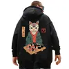 Mens Hoodies Sweatshirts Samurai Cat Printed Herr Hoodie Sweatshirt med japanska element Grafisk pullover för hösten Stay Warm Basic Hoodie Extra Large Coa