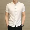 Chemises décontractées masculines Man Shirts traditionnels chinois Summer Summer à manches courte boucle bouton de boucle collier de support blanc fine