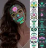 Halloween Luminous Temporary Tattoo Sticker Makeup Facial Face Face Day of the Dead Skull Dress Up Halloween Cosplay Decor3714239