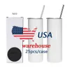 USA Can Warehouse Straight 20oz Sublimation Tumblers 20oz White Blanks Car Mugs With Plastic Straw JY19 0514