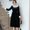 Casual Dresses Korean Elegant Chic Women Promotion Autumn Winter Black Velvet Ruffled Collar Vestidos 2024 Vintage BodyCon Night Dress