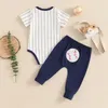 Ensembles de vêtements pour bébé garçons 2 pièces lettres rayées lettres imprimées à manches courtes avec un pantalon de baseball en été