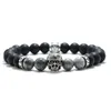 Charm Bracelets Vintage Skull Bracelet For Men 8mm Black Onyx Stone Beaded Braslet Gothic Pirate Braclet Birthday Present For Boyfriend Pulseras Y240510