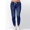 Women's Jeans Loose Drawstring Women Elastic Waist Pants Denim Plus Size Casual Long