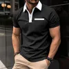 Men's Polos High Quality Cotton Blend Fabric POLO Shirt Classic Lapel Button Pocket Embellished Short Sleeve Top