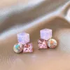 Boucles d'oreilles étalon 2024 Arrivée Pinc Crystal Square pour femmes filles élégantes bijoux géométriques Géométriques Géométriques Y2K