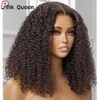 16 tum Curly spets främre mänskliga hår peruker för svarta kvinnor före plockad brasiliansk 4x4 djup våg frontal peruk syntetisk svart hd spets peruk