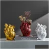 Vases Figurines Resin anatomique Coeur Fleur Potte de fleurs Vase Vase Séclées Récipient de fleurs en forme Scpture Decoration Home Drop Livilar