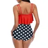 Summer Szybkie w letnich strojach kąpielowych Konserwatywne odzież plażowa 2 szt. Fishbone Polka Dot Printed Tankinis High talia Swimsuits