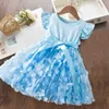 Robes de fille Summer 3D Fleur Fleur Souilles volantes Robe Toddler Kids Birthday Party Tutu Princess Robe Baby Baby Girls Vêtements 1 à 5 ans Y240514