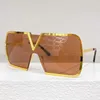 Luxe ontwerper dames zonnebrillen rechthoekige vrouwen metaal zonnebril goud metalen frame bruine lenzen UV400 gepolariseerde glazen lunettes de soleil ontwerper pour femmes