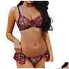 Les soutiens-gorge définissent l'imprimerie d'amour de broderie Bra g-stringWear Underwear femme lingerie petite jupe fille licolde babydolls drop del dhgks