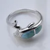 Cluster Rings 925 Sterling Silver Sea Life Animal Collection Natural Larimar Dolphin Ring For Gift