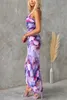 Élégante robe de plage imprimée florale 2024 Summer Femmes One épaule Bodleless Bodycon Boho Draped Long Vestidos de Festa