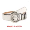 Belts Women's Mirror Belt Half Round Buckle Retro Waist Fashion Luxury Lady Adjustable Bling Silver Color Plate Waistband