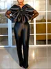 Femmes chics de saut noir brillant plus taille pure manche longue Big Bow High Taie One Piece Tentime Summer Trendy Jumps Contanes 240506