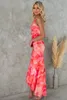 Élégante robe de plage imprimée florale 2024 Summer Femmes One épaule Bodleless Bodycon Boho Draped Long Vestidos de Festa
