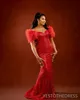 特別な機会のための羽のある赤いプロムドレスイブニングドレス
