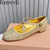 Casual Shoes S Ballet Flat for Women Sequined Round Toe Mary Janes Female Gold Silver Bling Runway Party Woman