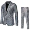 Fashionabla Mens Sequin Stamping Suit Disco Cosplay Party Stage Nightclub Shiny and Cool Performance Suit Set Size-3XL 240513