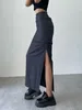 スカート長い女性セクシーなサイドスリットデザインヨーロッパスタイルハイウエストシンプルなフォールドカジュアルな甘い女性オールマッチトレンディサマー