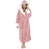 Kadın pijama şal bornoz ev kıyafetleri uzun kollu cüppe kadınlar kış p uzatılmış peignoir polaire femme desen teslimat dhg7o